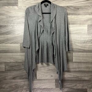 Mossimo Womens Cardigan Sweater Gray Heathered 3/4 Sleeve Open Front Waterfall S